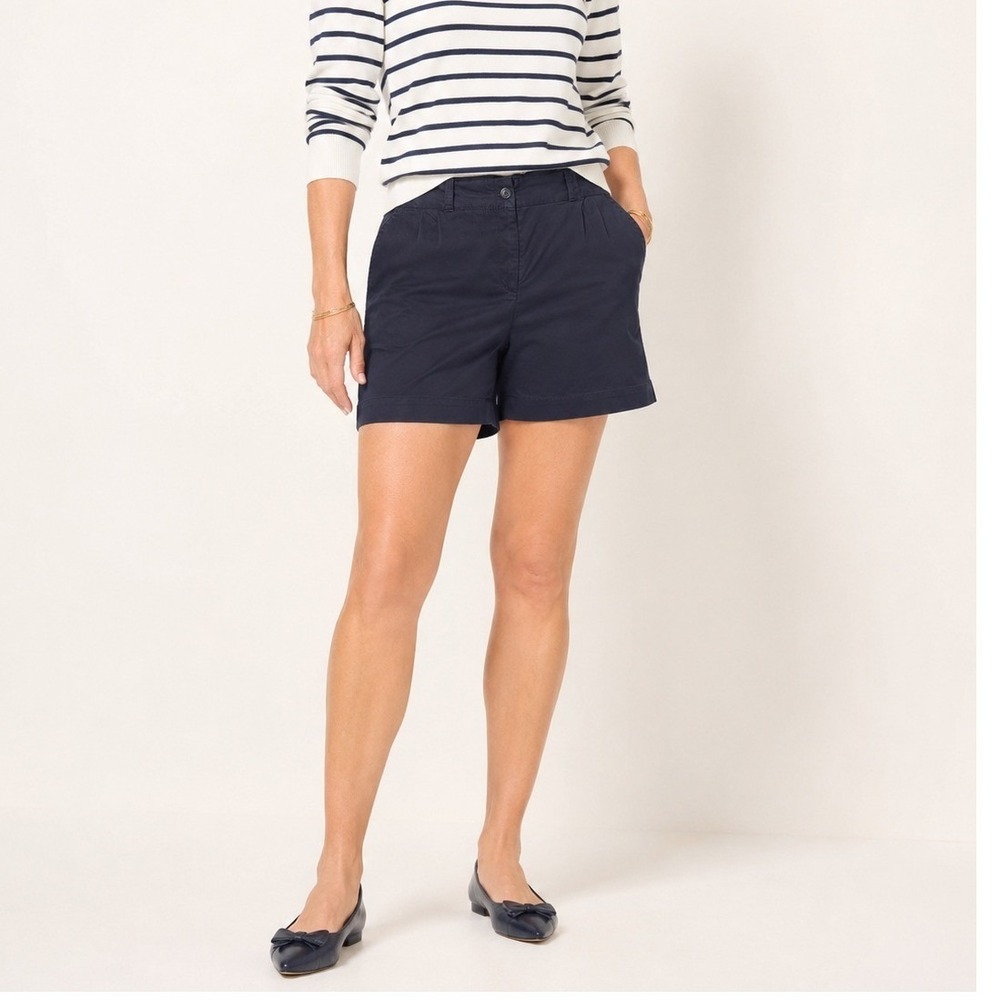 Talbots Woman Womens Chino Shorts 14W Navy Blue Cotton Twill Casual Preppy